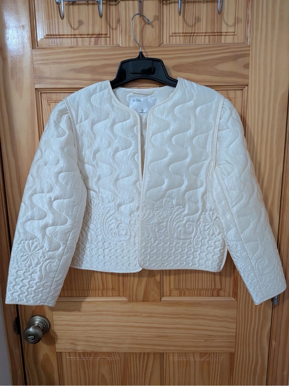 Le Fou Wilfred White Quilted Embroidered Cropped Jacket XS